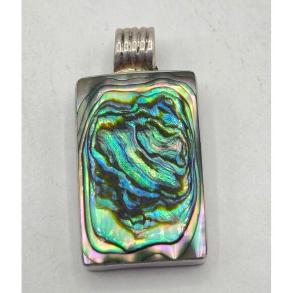 Sterling Silver Abalone Shell Pendant Rectangular 925 - Picture 1 of 5
